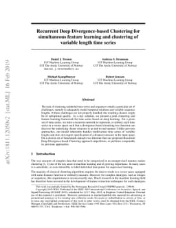 Recurrent Deep Divergence-based Clustering for simultaneous feature
  learning and clustering of variable length time series