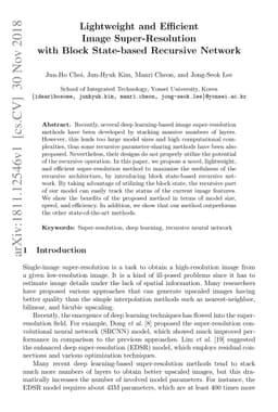 Lightweight and Efficient Image Super-Resolution with Block State-based
  Recursive Network
