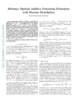 Minimax Optimal Additive Functional Estimation with Discrete
  Distribution