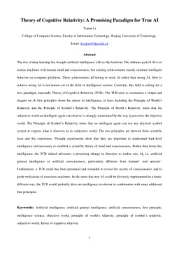 Theory of Cognitive Relativity: A Promising Paradigm for True AI