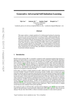 Generative Adversarial Self-Imitation Learning