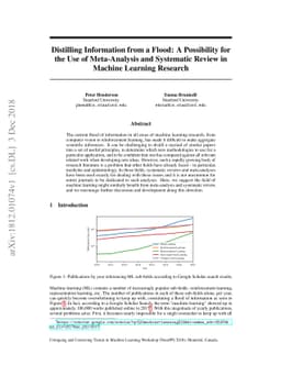 Distilling Information from a Flood: A Possibility for the Use of
  Meta-Analysis and Systematic Review in Machine Learning Research