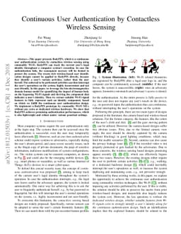 Continuous User Authentication by Contactless Wireless Sensing