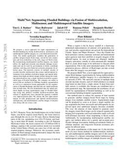 Multi$^{\mathbf{3}}$Net: Segmenting Flooded Buildings via Fusion of
  Multiresolution, Multisensor, and Multitemporal Satellite Imagery
