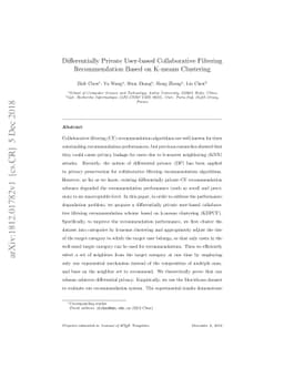 Differentially Private User-based Collaborative Filtering Recommendation
  Based on K-means Clustering