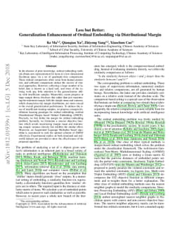 Less but Better: Generalization Enhancement of Ordinal Embedding via
  Distributional Margin