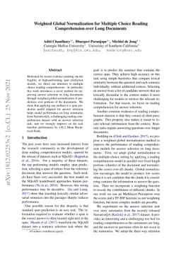 Weighted Global Normalization for Multiple Choice Reading Comprehension
  over Long Documents