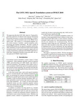 The USTC-NEL Speech Translation system at IWSLT 2018