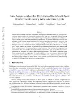 Finite-Sample Analysis For Decentralized Batch Multi-Agent Reinforcement
  Learning With Networked Agents