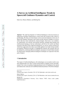A Survey on Artificial Intelligence Trends in Spacecraft Guidance
  Dynamics and Control
