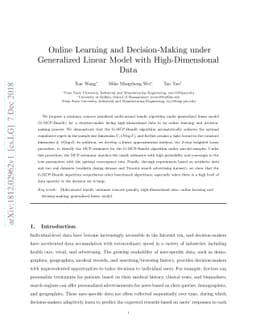 Online Learning and Decision-Making under Generalized Linear Model with
  High-Dimensional Data
