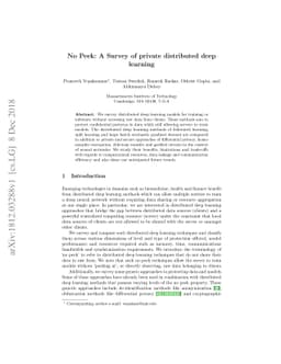 No Peek: A Survey of private distributed deep learning
