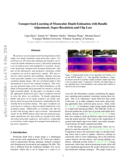 Unsupervised Learning of Monocular Depth Estimation with Bundle
  Adjustment, Super-Resolution and Clip Loss