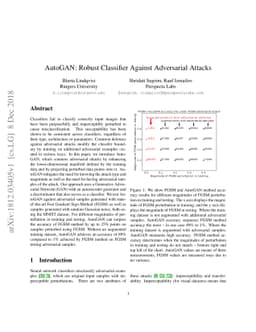 AutoGAN: Robust Classifier Against Adversarial Attacks