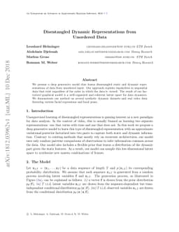 Disentangled Dynamic Representations from Unordered Data