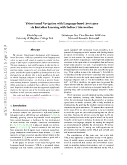 Vision-based Navigation with Language-based Assistance via Imitation
  Learning with Indirect Intervention