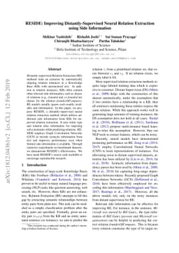 RESIDE: Improving Distantly-Supervised Neural Relation Extraction using
  Side Information