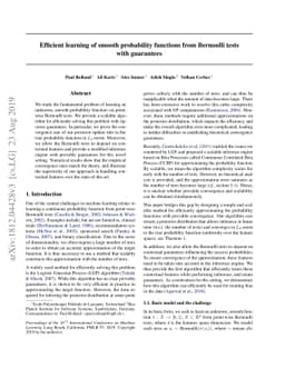 Efficient learning of smooth probability functions from Bernoulli tests
  with guarantees