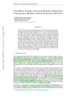 Von Mises-Fisher Loss for Training Sequence to Sequence Models with
  Continuous Outputs