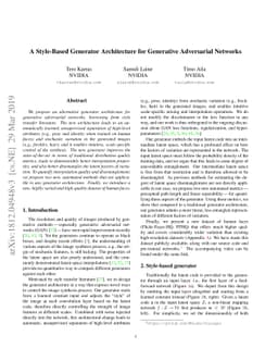 A Style-Based Generator Architecture for Generative Adversarial Networks