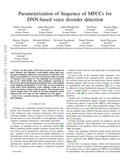 Parameterization of Sequence of MFCCs for DNN-based voice disorder
  detection