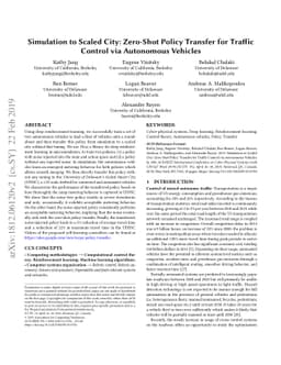 Simulation to Scaled City: Zero-Shot Policy Transfer for Traffic Control
  via Autonomous Vehicles