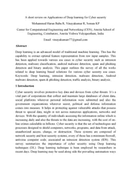 A short review on Applications of Deep learning for Cyber security