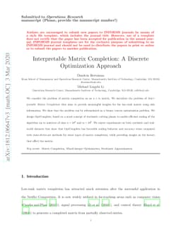 Interpretable Matrix Completion: A Discrete Optimization Approach