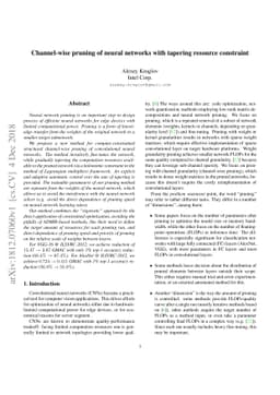Channel-wise pruning of neural networks with tapering resource
  constraint