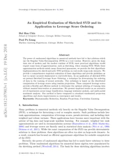 An Empirical Evaluation of Sketched SVD and its Application to Leverage
  Score Ordering