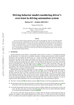 Driving behavior model considering driver's over-trust in driving
  automation system