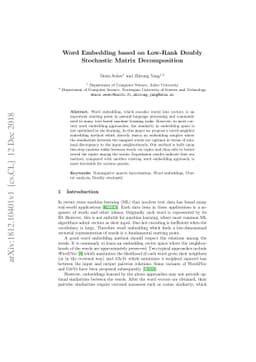 Word Embedding based on Low-Rank Doubly Stochastic Matrix Decomposition
