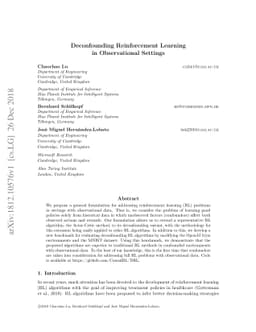 Deconfounding Reinforcement Learning in Observational Settings
