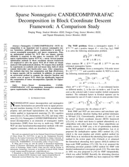 Sparse Nonnegative CANDECOMP/PARAFAC Decomposition in Block Coordinate
  Descent Framework: A Comparison Study