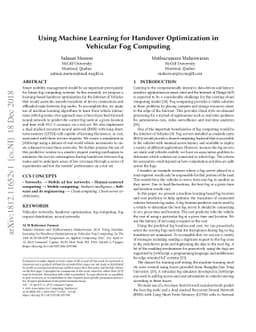 Using Machine Learning for Handover Optimization in Vehicular Fog
  Computing