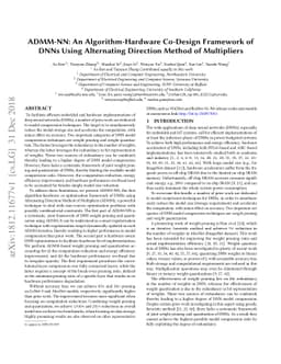 ADMM-NN: An Algorithm-Hardware Co-Design Framework of DNNs Using
  Alternating Direction Method of Multipliers