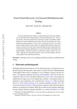 Exact Cluster Recovery via Classical Multidimensional Scaling