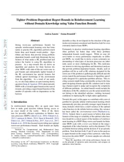 Tighter Problem-Dependent Regret Bounds in Reinforcement Learning
  without Domain Knowledge using Value Function Bounds