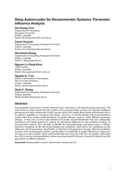 Deep Autoencoder for Recommender Systems: Parameter Influence Analysis