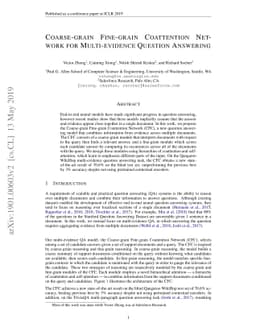 Coarse-grain Fine-grain Coattention Network for Multi-evidence Question
  Answering