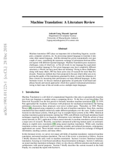 Machine Translation: A Literature Review