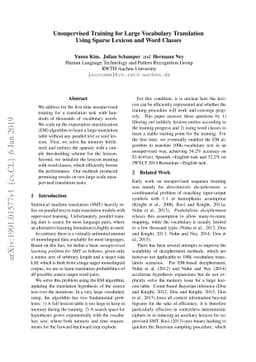 Unsupervised Training for Large Vocabulary Translation Using Sparse
  Lexicon and Word Classes