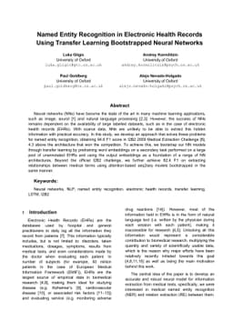 Named Entity Recognition in Electronic Health Records Using Transfer
  Learning Bootstrapped Neural Networks