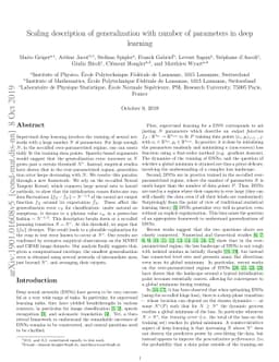 Scaling description of generalization with number of parameters in deep
  learning