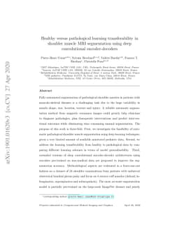 Healthy versus pathological learning transferability in shoulder muscle
  MRI segmentation using deep convolutional encoder-decoders