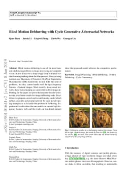 Blind Motion Deblurring with Cycle Generative Adversarial Networks
