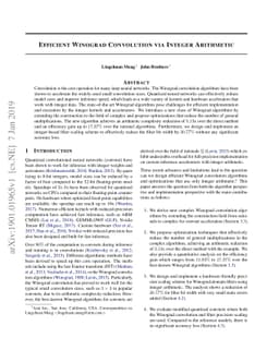 Efficient Winograd Convolution via Integer Arithmetic