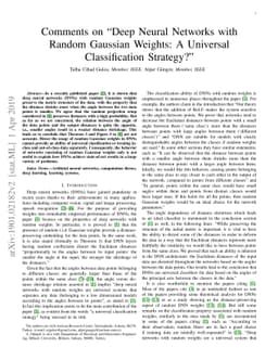 Comments on "Deep Neural Networks with Random Gaussian Weights: A
  Universal Classification Strategy?"