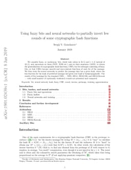 Using fuzzy bits and neural networks to partially invert few rounds of
  some cryptographic hash functions