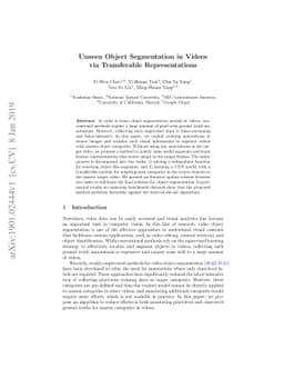 Unseen Object Segmentation in Videos via Transferable Representations